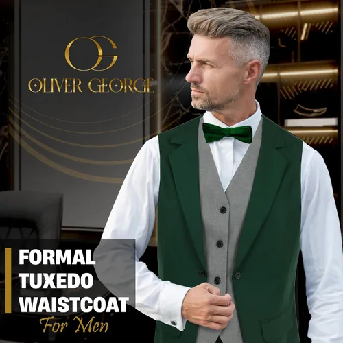 Miniatura 23 de Oliver George Chaleco formal de esmoquin en capas para hombre, chaleco de traje de negocios
