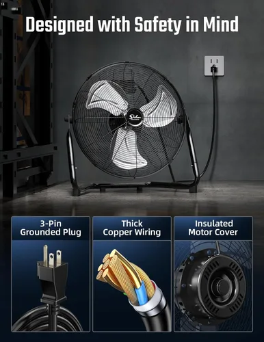 Miniatura 5 de Simple Deluxe Ventiladores de piso industriales de metal resistente de alta velocidad de 20 pulgadas, 3 velocidades, silenciosos para el hogar