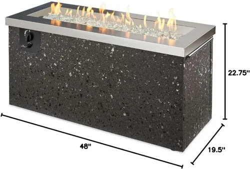 Miniatura 6 de Outdoor GreatRoom Co - Mesa para fogata de gas Key Largo para patio exterior, mesa rectangular de acero inoxidable de 48 pulgadas, base de estuco