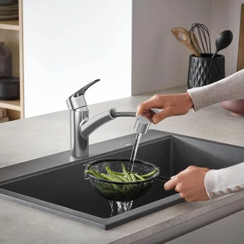 Miniatura 4 de GROHE 30306DC1 - Grifo de cocina Eurosmart de doble caño con rociador extraíble, 6.63 LPM, Supersteel (acero inoxidable)