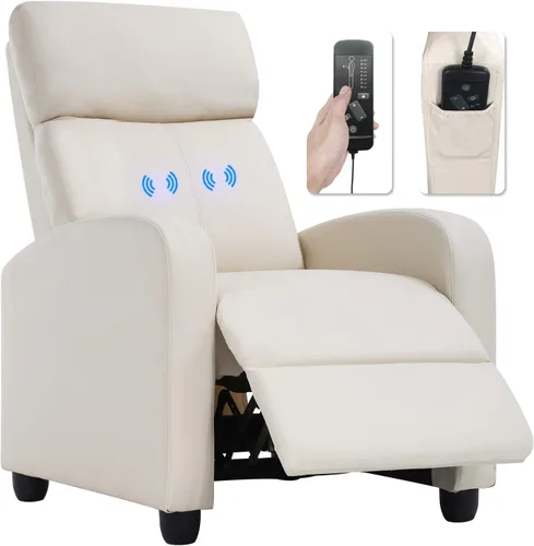 Miniatura 14 de BestMassage - Sillón reclinable sin función de masaje, con soporte lumbar, reclinación de empuje ajustable, reposabrazos anchos, reposapiés y Negro