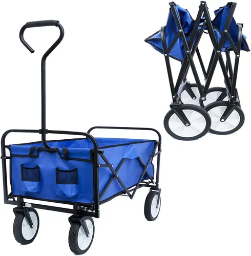 Miniatura 9 de Anwick Carro plegable plegable, carrito de playa resistente con bolsillo lateral, carrito plegable de gran capacidad para deportes de jardín al aire