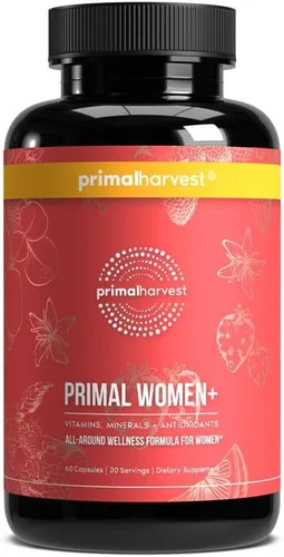 Primal Harvest Women+, Multivitamin para mujer con vitamina A, vitamina C, vitamina D y E, vitamina B12, B6, biotina, suplementos de zinc, 1 paquete