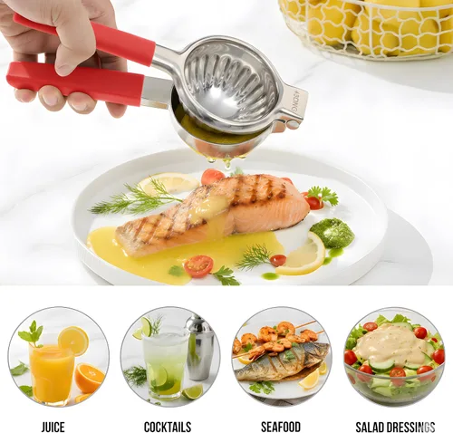 Miniatura 7 de Exprimidor de limón de mano de acero inoxidable – Exprimidor de cítricos de gran capacidad resistente con mango antideslizante – Resistente al Negro