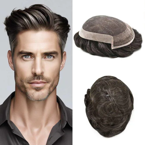 Miniatura 21 de Toupee Hair System For Men Real Human Hair Swiss Lace Mens Toupee Men Hair Replacement System Natural Hairline Mens Hairpieces 6X8"-80% light