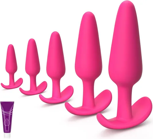 Miniatura 13 de Juego de 4 tapones anales de silicona para principiantes a avanzados, kit de entrenamiento con base acampanada para mujeres, hombres, cómodo de uso