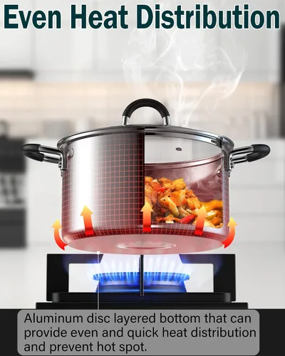 Miniatura 5 de Cook N Home Juego de utensilios de cocina de acero inoxidable de 10 piezas, ollas y sartenes, juego de cocina con asas que se mantienen frías, apto