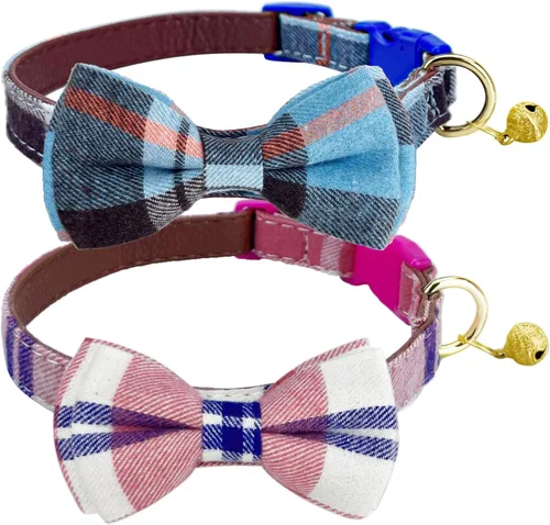 Miniatura 8 de Paquete de 2 collares de perro con corbatín y campanas, ajustable lindo collar de corbatín para perros pequeños, medianos y grandes, mascotas