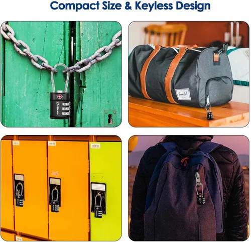 Miniatura 7 de Paquete de 4 cerraduras de equipaje aprobadas por la TSA, cerradura de cable de viaje combinada, candado impermeable de 3 dígitos, cerradura