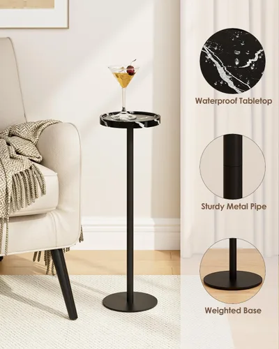 Miniatura 4 de Mesa de bebida, mesa auxiliar de pedestal pequeña, mesa de cóctel redonda, mesa auxiliar circular con base de metal, para espacios pequeños