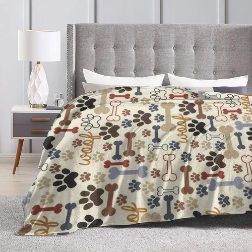 Miniatura 7 de Manta de Franela de Forro Polar con Estampado de Patas y Huesos de Perro, Mantas de Felpa Suave para Sofá, Sillón, Dormitorio, Regalo 50"X40