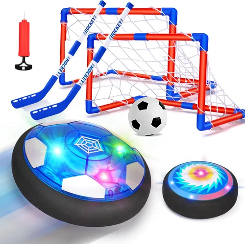 Qirptey Juego de Fútbol y Hockey Hover 3 en 1 con Luces LED, Juguetes de Interior para Niños, Regalo de Fútbol para Niños de 6-8, 8-12 años, Juegos