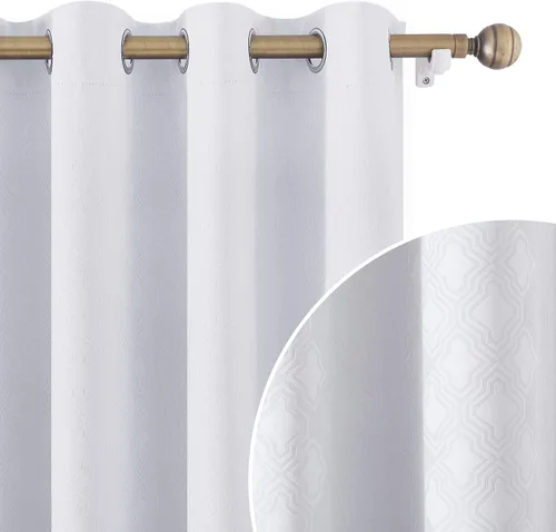 HOMEIDEAS Cortinas opacas blancas grisáceas de 52 x 63 pulgadas, diseño geométrico marroquí en relieve, enrejado geográfico, para oscurecer la