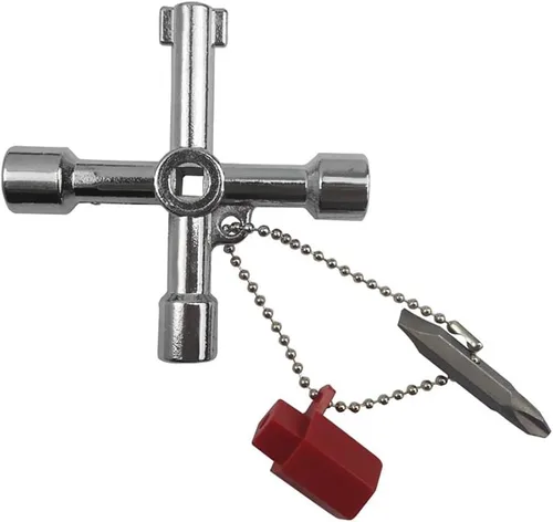 Miniatura 6 de Llave universal 4 en 1 de triángulo cruzado/cuadrado/redondo, llave de aleación multifunción de 4 vías para válvula de gabinete de ascensor