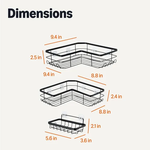 Miniatura 5 de Amazon Basics Organizador de Esquina para Ducha, Acero Inoxidable, Negro, Juego de 3