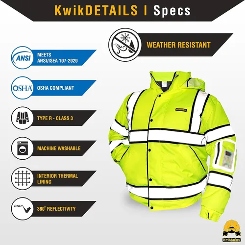 Miniatura 4 de KwikSafety Chaquetas reflectantes Bombarderos de trabajo de alta visibilidad aislados para hombre Amarillo, Naranja, Multicolor 1. Amarillo