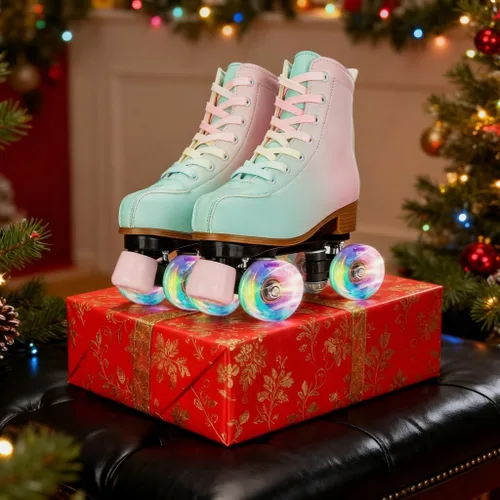 Miniatura 9 de Gets Patines altos para mujer, piel sintética, cuatro ruedas, doble fila, brillante, para interiores y exteriores