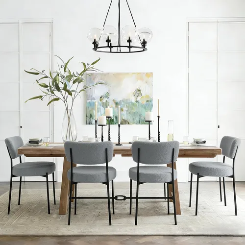 Miniatura 10 de Juego de 2 sillas de comedor negras Stabrech, sillas de comedor con respaldo curvo, sillas de comedor modernas de bouclé tapizadas para la sala