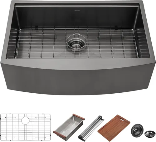Miniatura 10 de Mocoloo Fregadero de granja de 30 pulgadas de acero inoxidable - Fregadero de cocina de granja de 30x21 pulgadas con delantal frontal, de un solo