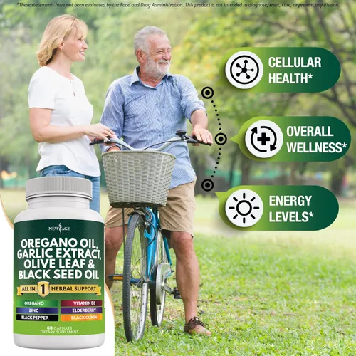 Miniatura 2 de NEW AGE Aceite de orégano Extracto de ajo y hoja de olivo con astrágalo - Suplemento para mujeres y hombres - 60