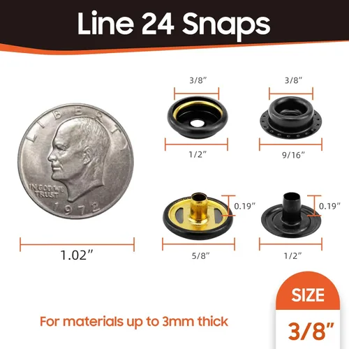 Miniatura 3 de 160 piezas de botones de presión, kit de cierres a presión, cierres de 15 mm de acero inoxidable de grado marino para lonas de barco, cierres
