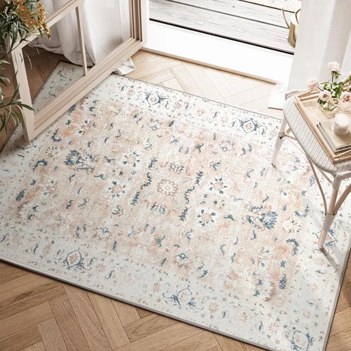 Miniatura 29 de jinchan Alfombra de entrada de 2 x 3 pulgadas, lavable, diseño floral vintage, tapete pequeño para interiores, bohemio, ligero, delgado