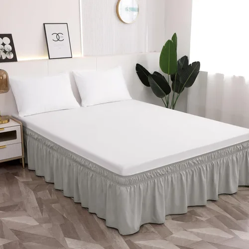 Miniatura 8 de Toodou - Falda de cama con volantes envolventes de tamaño completo con cinturón elástico, falda de cama rosa de 16 pulgadas de caída, fácil