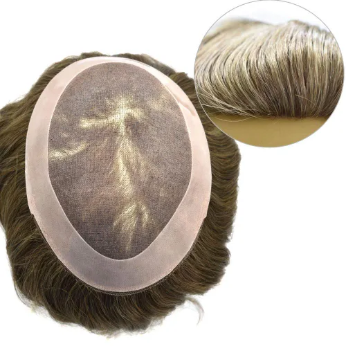 Miniatura 22 de Peluca monofilamento de monofilamento para hombre con revestimiento de poliéster alrededor del sistema de reemplazo de cabello humano duradero NPU