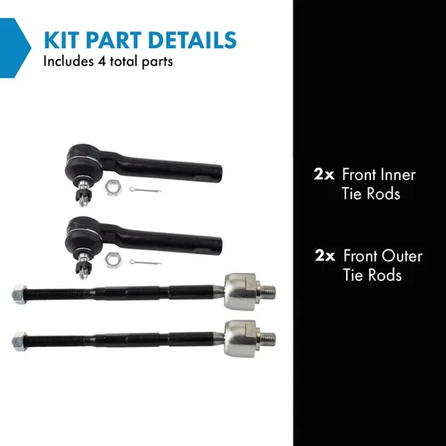 Miniatura 2 de TRQ Juego de varillas de acoplamiento delanteras interiores y exteriores, 4 piezas, compatibles con Fiat 500 2012-2019