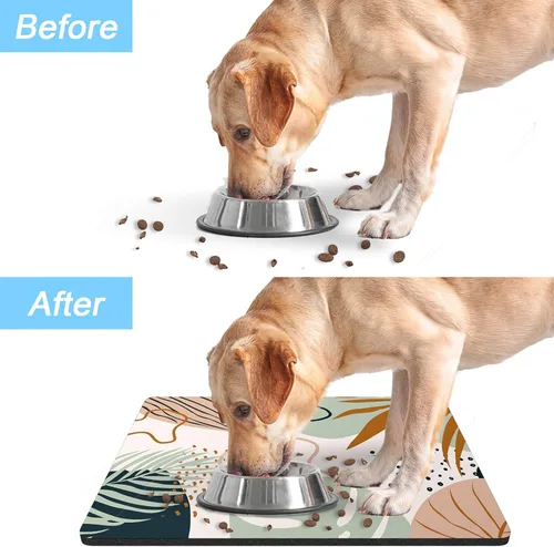 Miniatura 6 de Rnivvi Tapete de comida para perros, 12" x 19" bohemio absorbente para tazones de perros y gatos para comida y agua, linda alfombra antideslizante