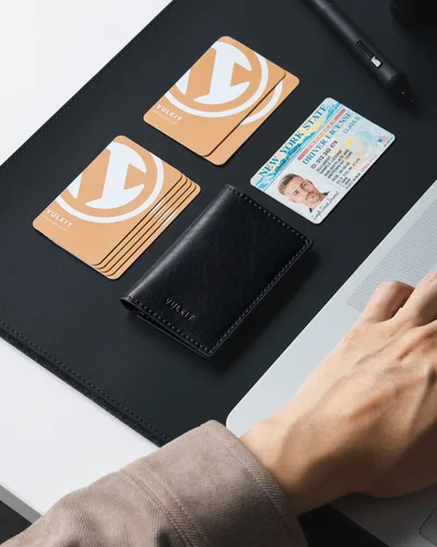 Miniatura 5 de VULKIT - Tarjetero de cuero para tarjetas de visita de dos lados, organizador delgado de tarjetas de nombre para negocios para hombres o mujeres