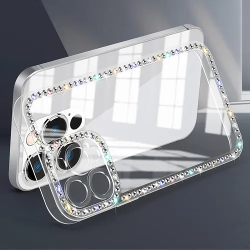 Miniatura 2 de Funda para iPhone 15, diseño de diamantes de imitación con purpurina, bonita para niñas y mujeres, con purpurina brillante y gemas de diseño