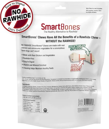 Miniatura 10 de SmartBones Mini huesos con pollo real, 56 unidades, masticables sin piel cruda para perros