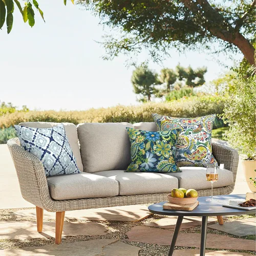 Miniatura 610 de Juego de 2 almohadas para exteriores de 16 x 16 pulgadas, repelentes al agua con interiores, para muebles de patio, hogar, jardín, geometría bohemia