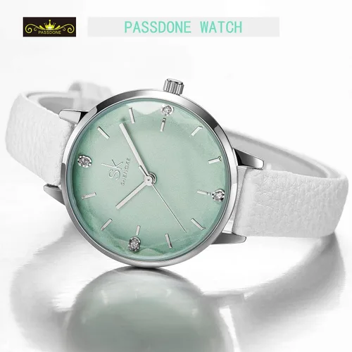 Miniatura 3 de SK - Reloj de pulsera para mujer, correa de piel, de cuarzo, reloj de lujo japonés de cuarzo.
