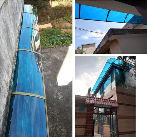 Miniatura 6 de Toldo para ventana de puerta curvada azul silencioso, toldo de lluvia, toldo de policarbonato para puerta delantera, toldo de patio, bloqueo