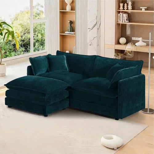 Miniatura 91 de Sofá seccional modular convertible de 76.7", sofás de dos plazas de chenilla con asiento profundo y cojines tipo loveseat para sala de estar, Beige