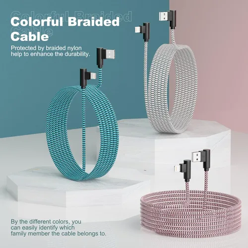 Miniatura 7 de Paquete de 3 cargadores de iPhone de 6 pies [certificado Apple MFi] Cable Lightning de ángulo recto de carga rápida, cable de automóvil para iPhone