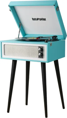 Tocadiscos de pie con patas, reproductor LP de vinilo de 3 velocidades, tocadiscos vintage Bluetooth con altavoces integrados, entrada USB y