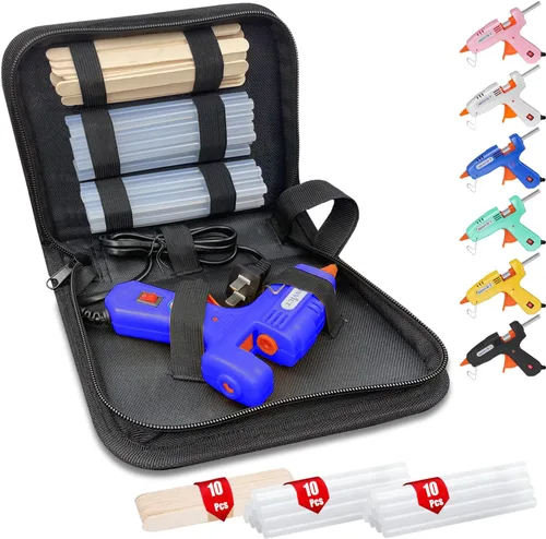 Miniatura 10 de MONVICT Kit de pistola de pegamento caliente, mini pistola de pegamento rosa con estuche de transporte, 20 barras de pegamento de alta calidad, 10