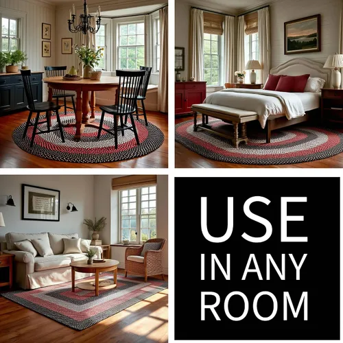 Miniatura 10 de Super Area Rugs Runner 2' X 6' Negro - Rojo - Marrón Alfombra Trenzada Ovalada para Cocinas y Baños de Estilo Granja/Primitivo
