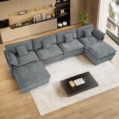 Miniatura 23 de Sofá modular de nube en forma de U de 162.6 pulgadas, sofá seccional para sala de estar, moderno sofá de nube de terciopelo de gran tamaño con Gris