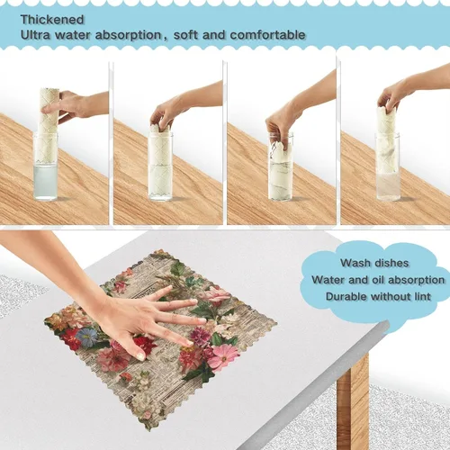 Miniatura 4 de Juego de 6 paños de cocina y paños de cocina retro de periódico antiguo, flores rojas, paquete de 6 paños de cocina para cocina, divertidos