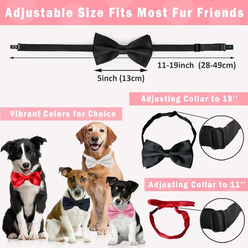 Miniatura 2 de Pajarita negra y roja para perros, lazo rojo y negro para perro Koolmox con collar ajustable para perros medianos y grandes, gatos, mascotas, boda