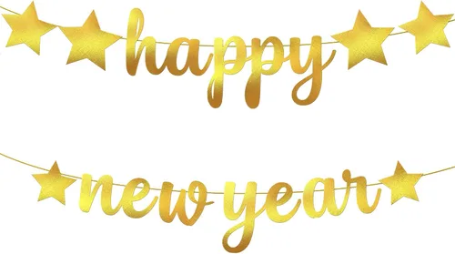 KatchOn, Pancarta de Feliz Año Nuevo de Oro Brillante - 3.05 metros, Pre - Enhebrado | Telón de Fondo de Feliz Año Nuevo para Decoraciones de Año