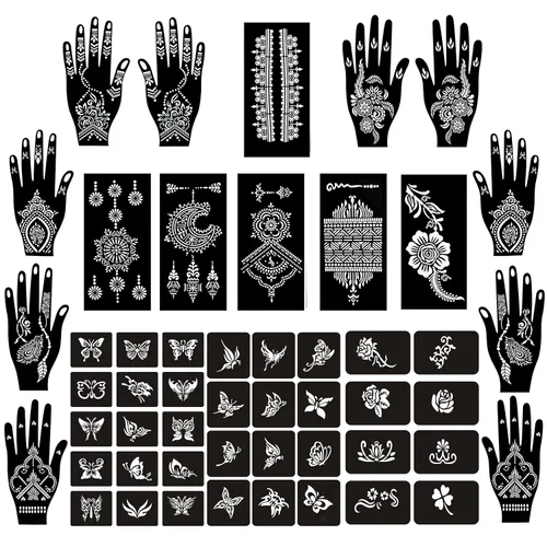 Miniatura 6 de 18 hojas de plantillas de henna para manos - plantillas temporales de tatuaje indias y árabes para arte en manos y cuerpo