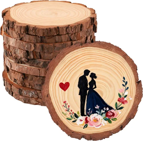 Miniatura 8 de FSWCCK 17 piezas de rebanadas de madera sin terminar para centros de mesa, 5.1-5.5 pulgadas, discos naturales redondos con corteza de árbol