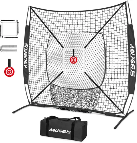6'X6' Baseball Softball Practice Net,Pitching Net,Batting Net,with Bonus Strike Zone,Target and Bow Frame,for Hitting,Pitching,Catching