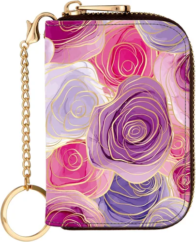 Miniatura 19 de AIRMORS Tarjetero para mujer con cremallera de cuero con cierre RFID bloqueo llavero (AA Mandala in the Galaxy)