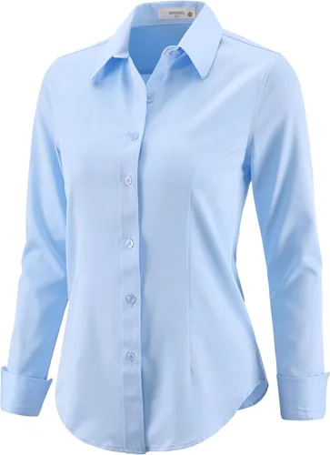 Miniatura 10 de Camisas con botones para mujer, camisas de vestir de manga larga, elásticas, sin arrugas, para el trabajo, blusas casuales de oficina